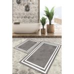 Viyana Home Dijital Baskılı Kaymaz Tabanlı Yıkanabilir 2'li Set Banya Halısı Klozet Takımı Paspas VHKZ-HT-530 - Gri - Beyaz