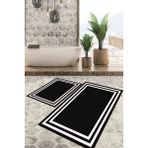 Viyana Home Dijital Baskılı Kaymaz Tabanlı Yıkanabilir 2'li Set Banya Halısı Klozet Takımı Paspas VHKZ-HT-531 - Siyah - Beyaz