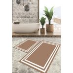 Viyana Home Dijital Baskılı Kaymaz Tabanlı Yıkanabilir 2'li Set Banya Halısı Klozet Takımı Paspas VHKZ-HT-532 - Kahverengi