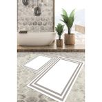 Viyana Home Dijital Baskılı Kaymaz Tabanlı Yıkanabilir 2'li Set Banya Halısı Klozet Takımı Paspas VHKZ-HT-534 - Beyaz