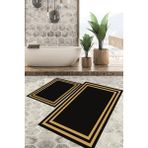 Viyana Home Dijital Baskılı Kaymaz Tabanlı Yıkanabilir 2'li Set Banya Halısı Klozet Takımı Paspas VHKZ-HT-537 - Siyah - Gold