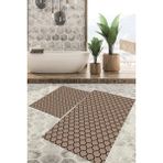 Viyana Home Dijital Baskılı Kaymaz Tabanlı Yıkanabilir 2'li Set Banya Halısı Klozet Takımı Paspas VHKZ-HT-554 - Kahverengi