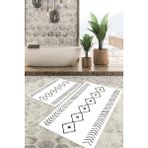 Viyana Home Dijital Baskılı Kaymaz Tabanlı Yıkanabilir 2'li Set Banya Halısı Klozet Takımı Paspas VHKZ-HT-571 - Beyaz