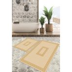 Viyana Home Dijital Baskılı Kaymaz Tabanlı Yıkanabilir 2'li Set Banya Halısı Klozet Takımı Paspas VHKZ-HT-597 - Gold