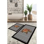 Viyana Home Dijital Baskılı Kaymaz Tabanlı Yıkanabilir 2'li Set Banya Halısı Klozet Takımı Paspas VHKZ-HT-608 - Siyah