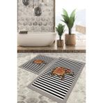 Viyana Home Dijital Baskılı Kaymaz Tabanlı Yıkanabilir 2'li Set Banya Halısı Klozet Takımı Paspas VHKZ-HT-609 - Gri