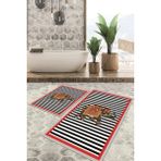 Viyana Home Dijital Baskılı Kaymaz Tabanlı Yıkanabilir 2'li Set Banya Halısı Klozet Takımı Paspas VHKZ-HT-612 - Kırmızı