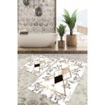 Viyana Home Dijital Baskılı Kaymaz Tabanlı Yıkanabilir 2'li Set Banya Halısı Klozet Takımı Paspas VHKZ-HT-637 - Renkli - 1054