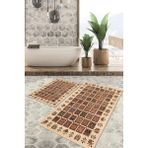 Viyana Home Dijital Baskılı Kaymaz Tabanlı Yıkanabilir 2'li Set Banya Halısı Klozet Takımı Paspas VHKZ-HT-648 - Krem
