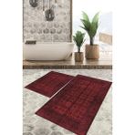 Viyana Home Dijital Baskılı Kaymaz Tabanlı Yıkanabilir 2'li Set Banya Halısı Klozet Takımı Paspas VHKZ-HT-651 - Bordo
