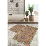 Viyana Home Dijital Baskılı Kaymaz Tabanlı Yıkanabilir 2'li Set Banya Halısı Klozet Takımı Paspas VHKZ-HT-652 - Turuncu
