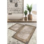 Viyana Home Dijital Baskılı Kaymaz Tabanlı Yıkanabilir 2'li Set Banya Halısı Klozet Takımı Paspas VHKZ-HT-662 - Bej