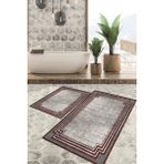 Viyana Home Dijital Baskılı Kaymaz Tabanlı Yıkanabilir 2'li Set Banya Halısı Klozet Takımı Paspas VHKZ-HT-665 - Bordo
