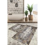 Viyana Home Dijital Baskılı Kaymaz Tabanlı Yıkanabilir 2'li Set Banya Halısı Klozet Takımı Paspas VHKZ-HT-694 - Gri