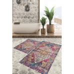 Viyana Home Dijital Baskılı Kaymaz Tabanlı Yıkanabilir 2'li Set Banya Halısı Klozet Takımı Paspas VHKZ-HT-751 - Mavi
