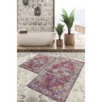 Viyana Home Dijital Baskılı Kaymaz Tabanlı Yıkanabilir 2'li Set Banya Halısı Klozet Takımı Paspas VHKZ-HT-752 - Mor