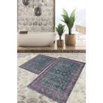 Viyana Home Dijital Baskılı Kaymaz Tabanlı Yıkanabilir 2'li Set Banya Halısı Klozet Takımı Paspas VHKZ-HT-757 - Turkuaz