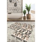 Viyana Home Dijital Baskılı Kaymaz Tabanlı Yıkanabilir 2'li Set Banya Halısı Klozet Takımı Paspas VHKZ-HT-779 - Bej