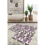 Viyana Home Dijital Baskılı Kaymaz Tabanlı Yıkanabilir 2'li Set Banya Halısı Klozet Takımı Paspas VHKZ-HT-782 - Mor