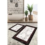 Viyana Home Dijital Baskılı Kaymaz Tabanlı Yıkanabilir 2'li Set Banya Halısı Klozet Takımı Paspas VHKZ-HT-807 - Beyaz