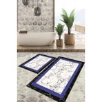 Viyana Home Dijital Baskılı Kaymaz Tabanlı Yıkanabilir 2'li Set Banya Halısı Klozet Takımı Paspas VHKZ-HT-811 - Mavi