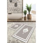 Viyana Home Dijital Baskılı Kaymaz Tabanlı Yıkanabilir 2'li Set Banya Halısı Klozet Takımı Paspas VHKZ-HT-814 - Gri