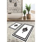 Viyana Home Dijital Baskılı Kaymaz Tabanlı Yıkanabilir 2'li Set Banya Halısı Klozet Takımı Paspas VHKZ-HT-815 - Beyaz