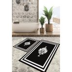 Viyana Home Dijital Baskılı Kaymaz Tabanlı Yıkanabilir 2'li Set Banya Halısı Klozet Takımı Paspas VHKZ-HT-816 - Siyah