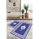 Viyana Home Dijital Baskılı Kaymaz Tabanlı Yıkanabilir 2'li Set Banya Halısı Klozet Takımı Paspas VHKZ-HT-817 - Mavi