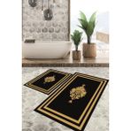 Viyana Home Dijital Baskılı Kaymaz Tabanlı Yıkanabilir 2'li Set Banya Halısı Klozet Takımı Paspas VHKZ-HT-819 - Gold