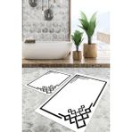 Viyana Home Dijital Baskılı Kaymaz Tabanlı Yıkanabilir 2'li Set Banya Halısı Klozet Takımı Paspas VHKZ-HT-854 - Beyaz