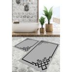 Viyana Home Dijital Baskılı Kaymaz Tabanlı Yıkanabilir 2'li Set Banya Halısı Klozet Takımı Paspas VHKZ-HT-855 - Siyah