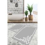 Viyana Home Dijital Baskılı Kaymaz Tabanlı Yıkanabilir 2'li Set Banya Halısı Klozet Takımı Paspas VHKZ-HT-856 - Gri