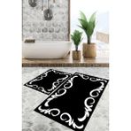 Viyana Home Dijital Baskılı Kaymaz Tabanlı Yıkanabilir 2'li Set Banya Halısı Klozet Takımı Paspas VHKZ-HT-866 - Siyah - Beyaz