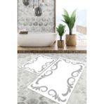 Viyana Home Dijital Baskılı Kaymaz Tabanlı Yıkanabilir 2'li Set Banya Halısı Klozet Takımı Paspas VHKZ-HT-867 - Beyaz - Gri