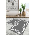 Viyana Home Dijital Baskılı Kaymaz Tabanlı Yıkanabilir 2'li Set Banya Halısı Klozet Takımı Paspas VHKZ-HT-875 - Vizon