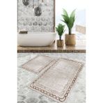 Viyana Home Dijital Baskılı Kaymaz Tabanlı Yıkanabilir 2'li Set Banya Halısı Klozet Takımı Paspas VHKZ-HT-899 - Krem