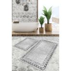 Viyana Home Dijital Baskılı Kaymaz Tabanlı Yıkanabilir 2'li Set Banya Halısı Klozet Takımı Paspas VHKZ-HT-900 - Gri