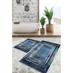 Viyana Home Dijital Baskılı Kaymaz Tabanlı Yıkanabilir 2'li Set Banya Halısı Klozet Takımı Paspas VHKZ-HT-966 - Mavi