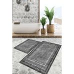 Viyana Home Dijital Baskılı Kaymaz Tabanlı Yıkanabilir 2'li Set Banya Halısı Klozet Takımı Paspas VHKZ-HT-972 - Gri