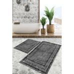 Viyana Home Dijital Baskılı Kaymaz Tabanlı Yıkanabilir 2'li Set Banya Halısı Klozet Takımı Paspas VHKZ-HT-973 - Siyah