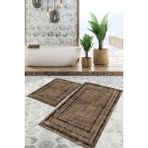 Viyana Home Dijital Baskılı Kaymaz Tabanlı Yıkanabilir 2'li Set Banya Halısı Klozet Takımı Paspas VHKZ-HT-974 - Kahverengi