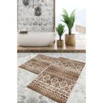 Viyana Home Dijital Baskılı Kaymaz Tabanlı Yıkanabilir 2'li Set Banya Halısı Klozet Takımı Paspas VHKZ-HT-990 - Kahverengi