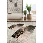 Viyana Home Dijital Baskılı Kaymaz Tabanlı Yıkanabilir 2'li Set Banya Halısı Klozet Takımı Paspas VHKZ-HY-1123 - Siyah