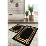Viyana Home Dijital Baskılı Kaymaz Tabanlı Yıkanabilir 2'li Set Banya Halısı Klozet Takımı Paspas VHKZ-HY-1158 - Siyah