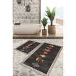 Viyana Home Dijital Baskılı Kaymaz Tabanlı Yıkanabilir 2'li Set Banya Halısı Klozet Takımı Paspas VHKZ-HY-1197 - Renkli - 1120