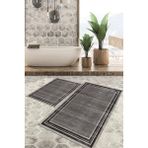 Viyana Home Dijital Baskılı Kaymaz Tabanlı Yıkanabilir 2'li Set Banya Halısı Klozet Takımı Paspas VHKZ-HY-1245 - Gri