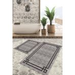 Viyana Home Dijital Baskılı Kaymaz Tabanlı Yıkanabilir 2'li Set Banya Halısı Klozet Takımı Paspas VHKZ-HY-1309 - Gri