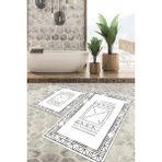 Viyana Home Dijital Baskılı Kaymaz Tabanlı Yıkanabilir 2'li Set Banya Halısı Klozet Takımı Paspas VHKZ-HY-1376 - Beyaz