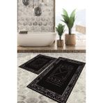 Viyana Home Dijital Baskılı Kaymaz Tabanlı Yıkanabilir 2'li Set Banya Halısı Klozet Takımı Paspas VHKZ-HY-1377 - Siyah